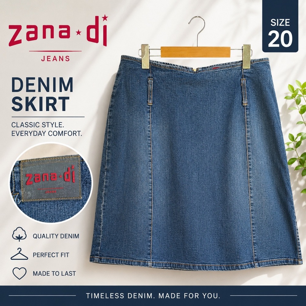 Zana-Di Vintage Blue Denim Skirt Plus Size 20 Medium Wash A-Line Mini‎ Skirt